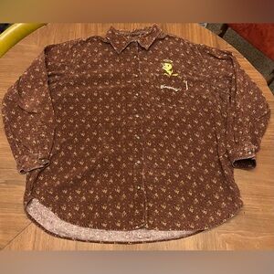 Vintage Y2K Looney Tunes Tweety Bird Embroidered Heavenly Corduroy Button Up